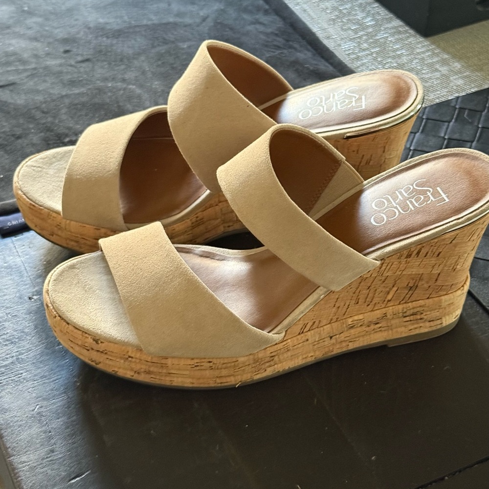 Franco Sarto Beige Cork Wedge Sandals -9
